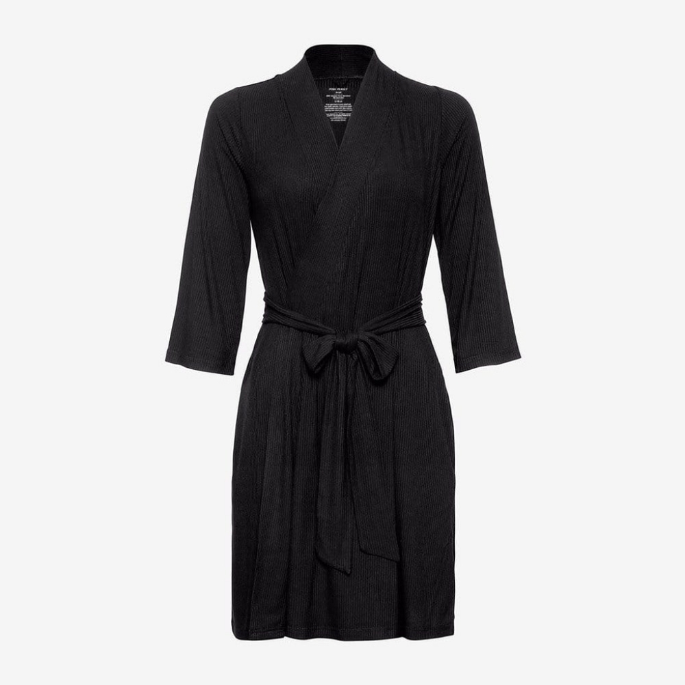 Posh Peanut Black ribbed mommy robe size Medium maternity nursing robe